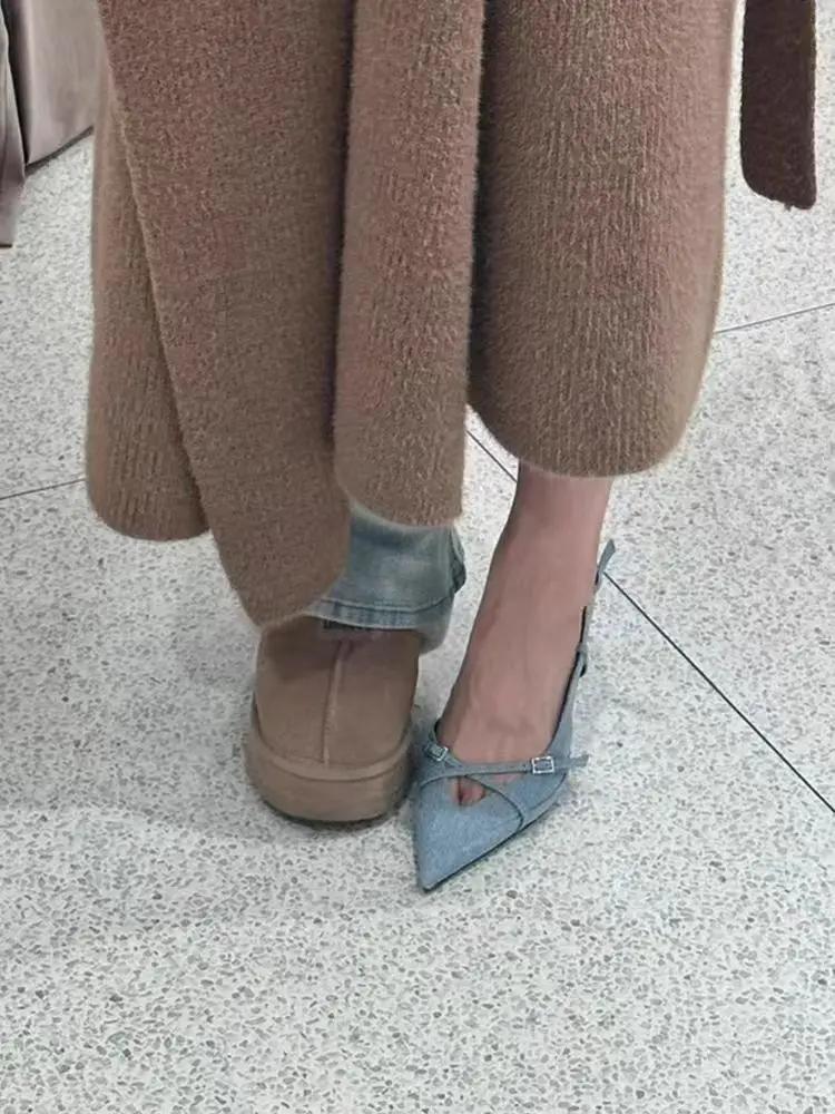 Women's Jeans Heeled Sandals Pointed High Heel Office Lady Shoes Beautiful Women Shoes