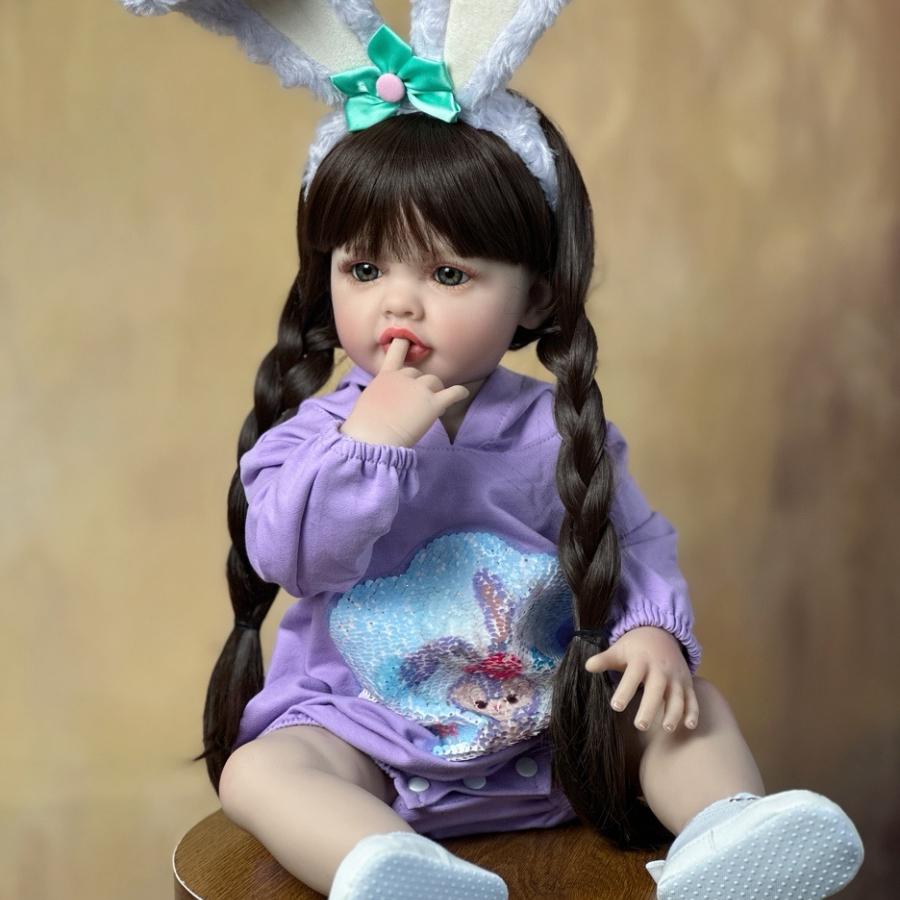 

BZDOLL 55 CM 22 Inch Lifelike Realistic Reborn Baby Girl Doll Full Soft Vinyl Long Brown Hair Princess Toddler Bebe Christmas Gift vinyl body doll