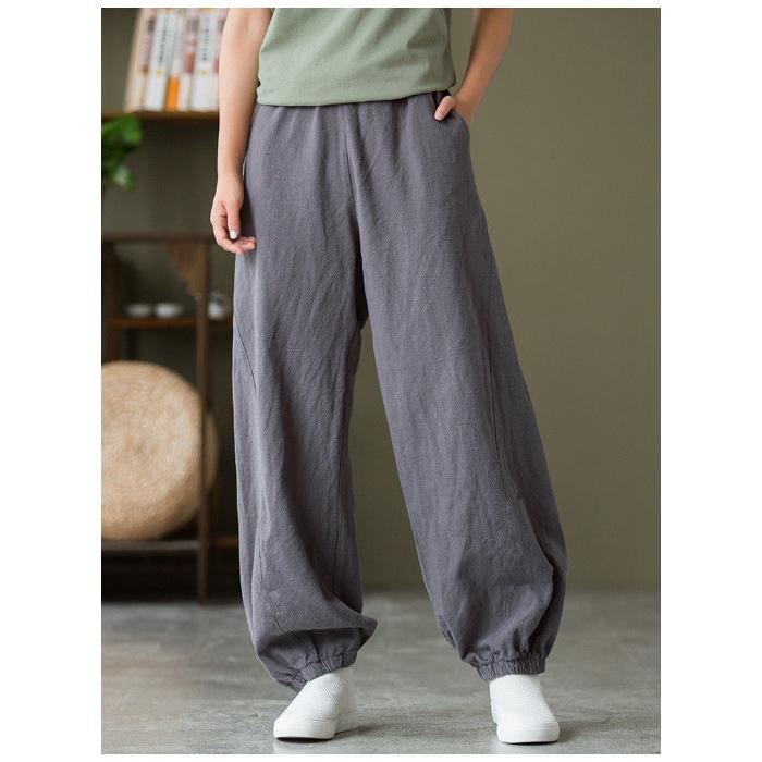 Bloomers Pamuk Keten Günlük Lastikli Yüksek Bel Bol Kadın Pantolonu Kore Modası Geniş Paça Bilekte Pantolon Kadınlar için