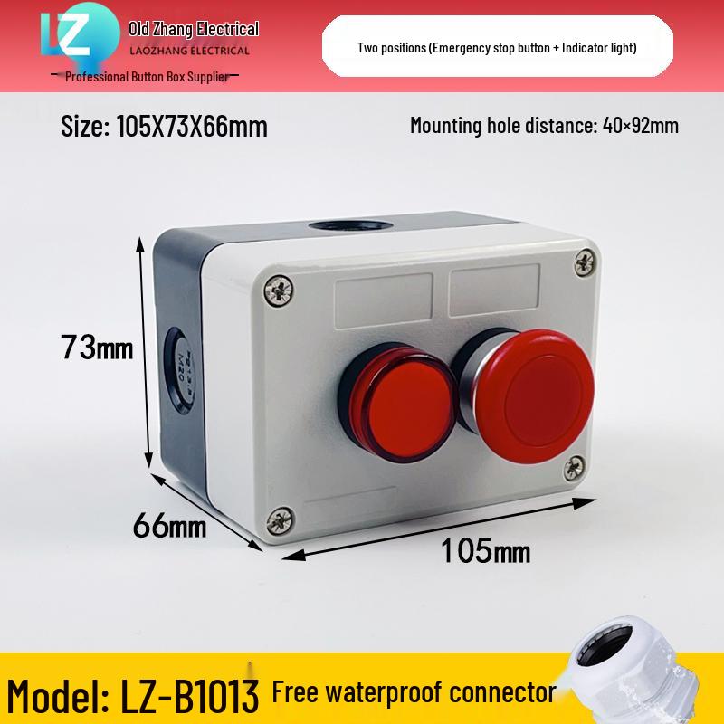 IP65 Waterproof Button Box with Emergency Stop & Indicator Light - 12345-Hole Plastic Enclosure