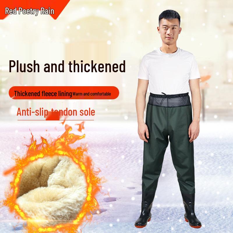 Fleece-Lined Waterproof Fishing Waders - Thickened One-Piece Design