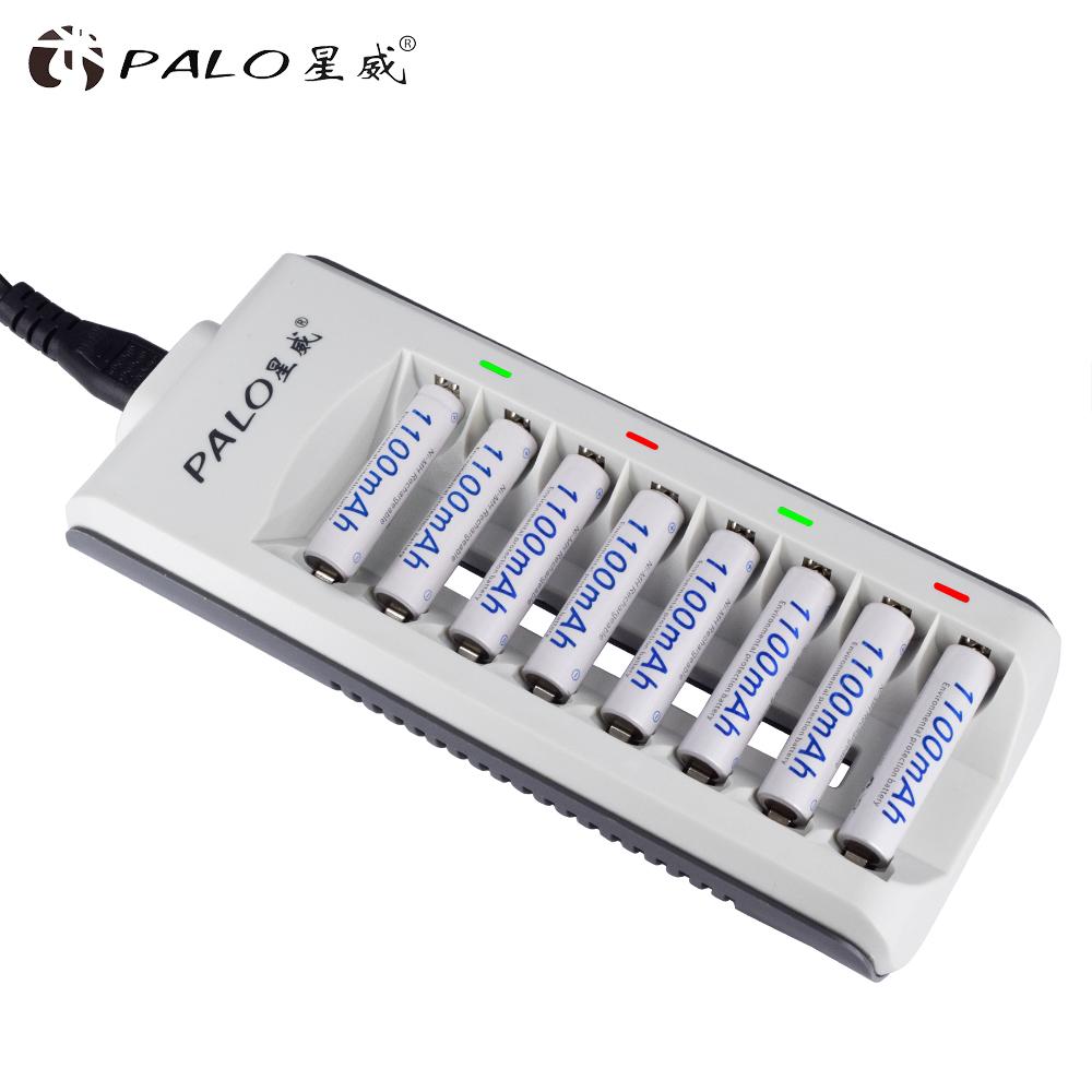 PALO 8 slot Smart Charger for AA AAA NIMH NICD 1.2V batteries with 16pcs NIMH AA Rechargeable Battery 3000mAh 1.2V