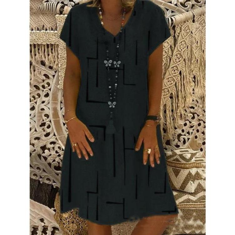 Plus Size Summer Dresses for Women Printed Loose V Neck Short Sleeve