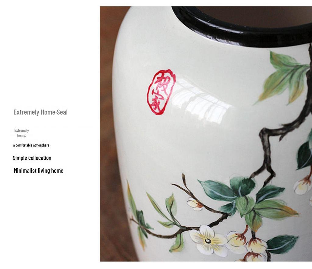 Round Chinese Ceramic Vase: Floral Art for Living Room & Hallway Decor, Ideal for Hydroponics & Silk Flowers