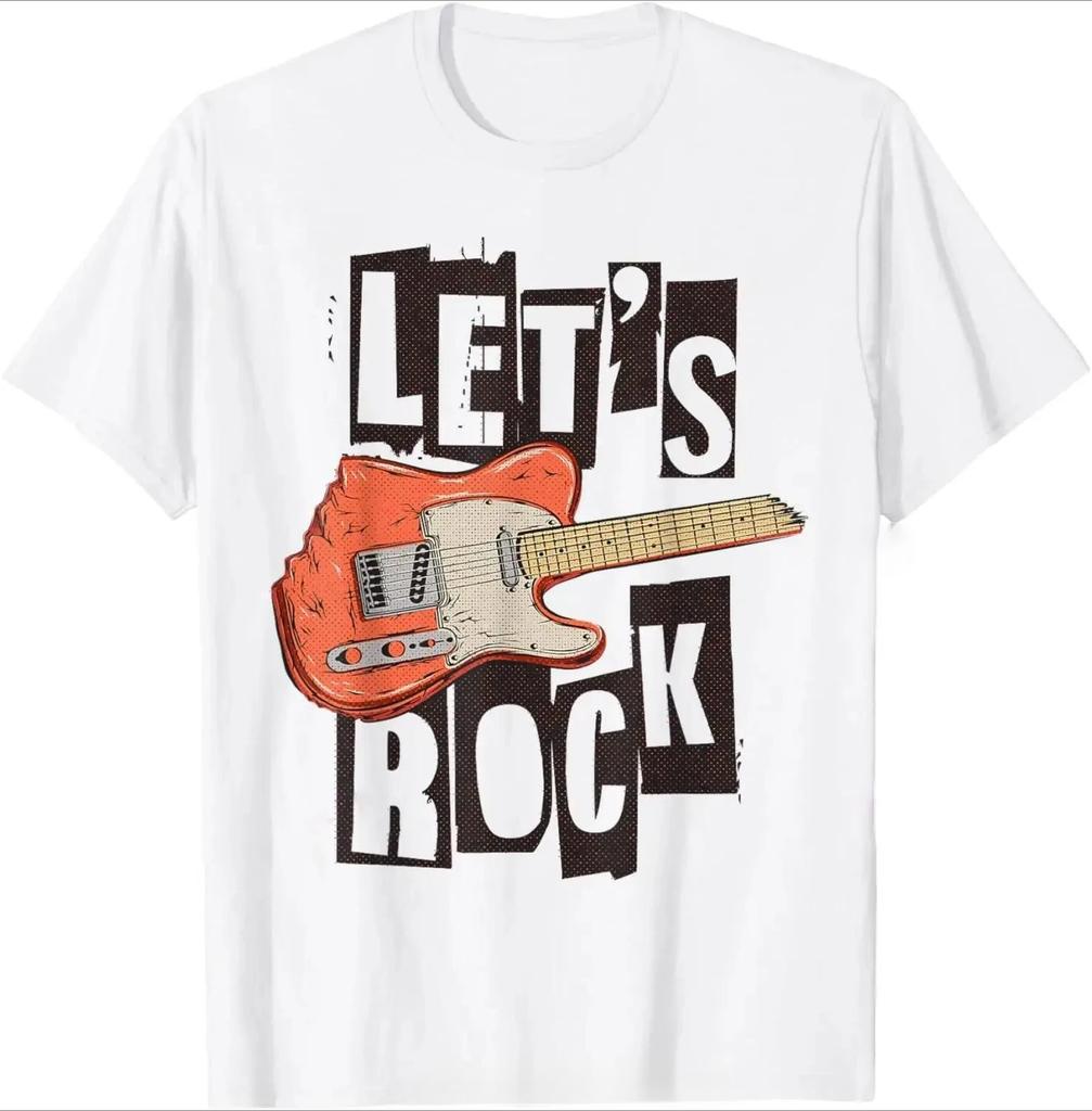 Lets Rock Electric Guitar Music Lover Band Guitarist Retro TShirt Unisex Summer Tshirt Fashion Causal T Shirt Tees