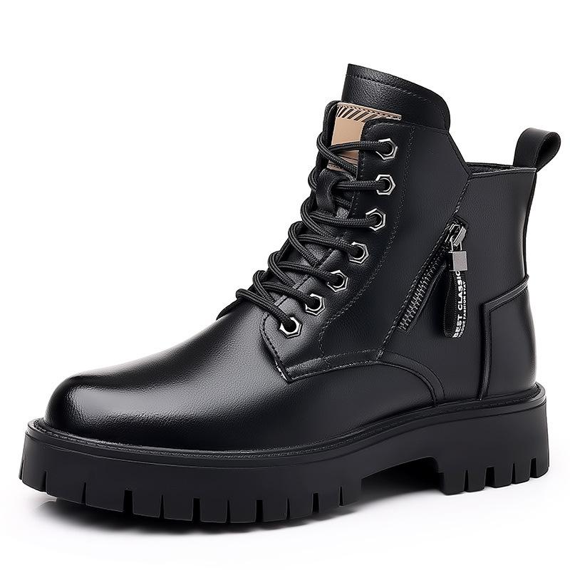 2025 Winter New Men's Fleece Martin Boots Fleece Warm Cotton Boots Men's Medium Help Tooling Leather Boots