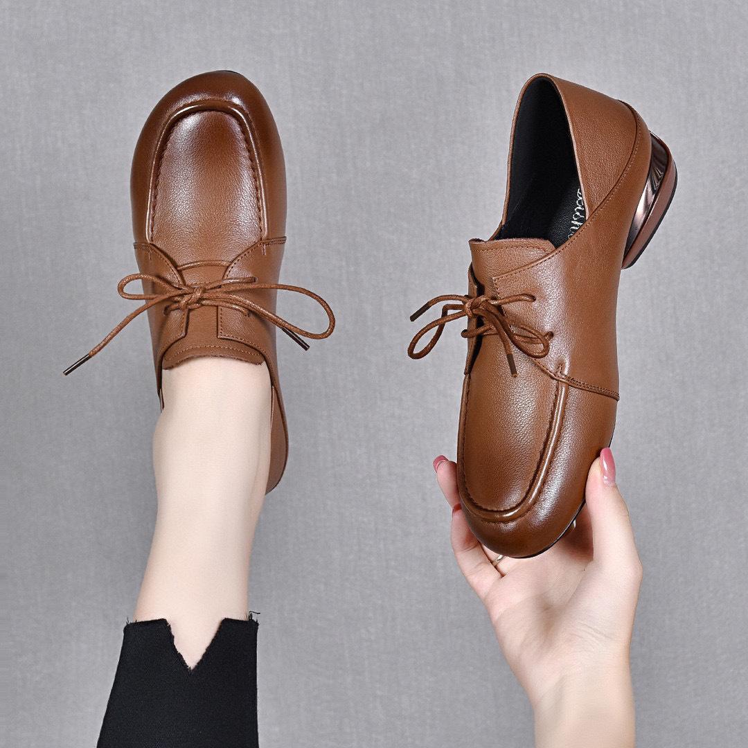 

Женские весенние туфли на плоской подошве с круглым носком на шнуровке с мелким вырезом, из коровьей кожи первого слоя, одна обувь и две одинарные туфли 40 коричневый