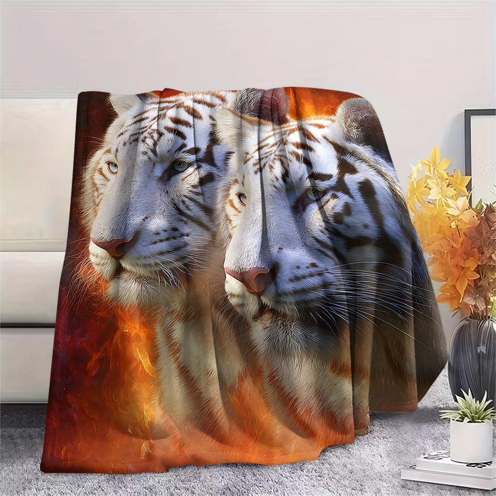 White Tiger Print Flannel Blanket, High Quality Comfortable for All Seasons, Home Decor, Warmth and Comfort, Perfect for Christmas Gifts