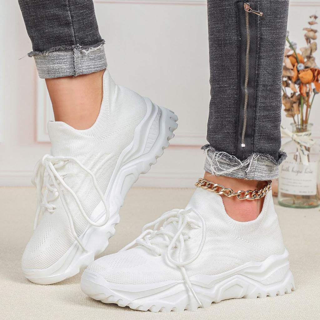 Fashion Chunky Shoes Platform Sneakers for Women Knitted Men's Casual Sports Shoes Breathable Trainers Elastic Slip-on Shoes
