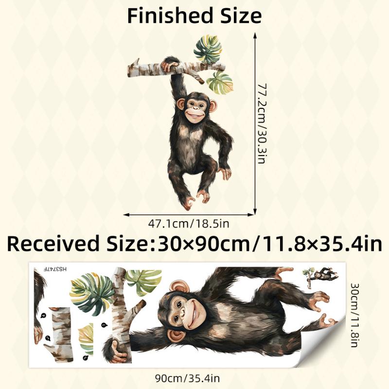 Playful Orangutan Climbing Branches Wall Stickers Decals Monkey Tree Jungle Animal Wall Decals Bedroom Living Room Home Decor
