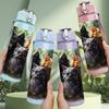 1PC Two Cats Dark Forest Pillow Print 750ml Color Plastic Sports Water Bottle Leakproof Flip Straw Lid Suitable for Sports Office Home Use