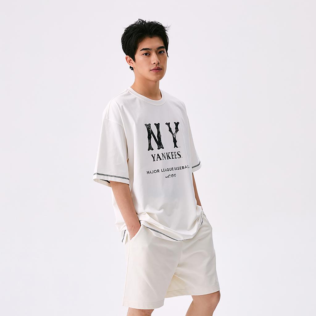 New MLB New York Yankees T Shirts Unisex Beige 3ATSB1153-50IVS