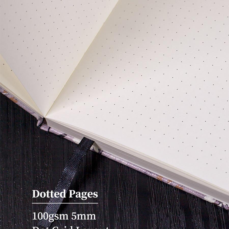 A5 Grey Floral Bullet Journal with Elastic Band & Pocket - Dot Grid & Lined Notebook Planner, Hardcover