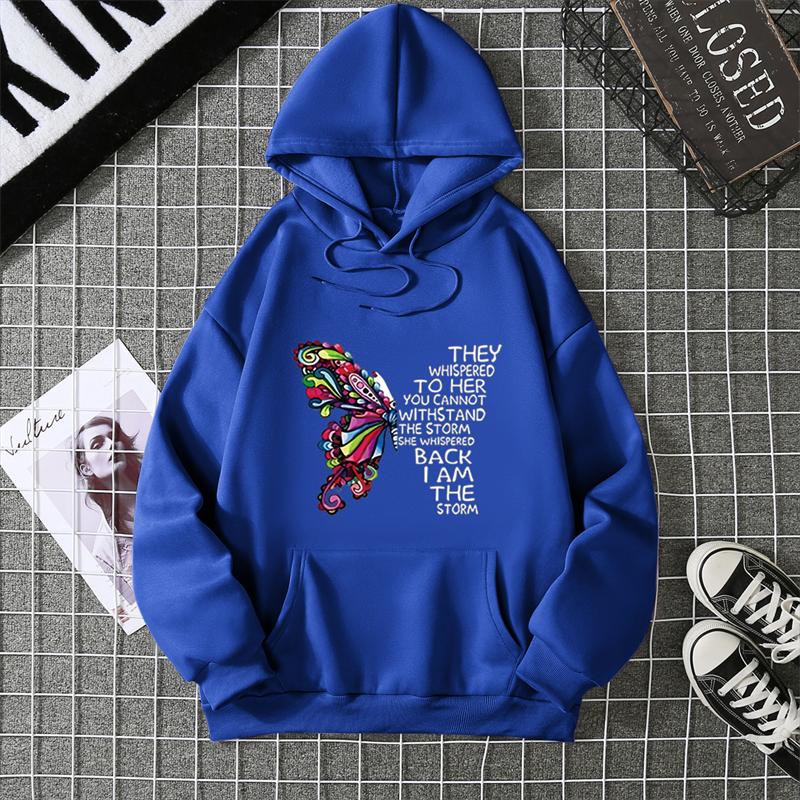 Rose Butterfly Impossible Letter Graphic Print Women Sweatshirt Fashion Warm Hooded Loose Casual Hoodies Fleece Soft Clothing