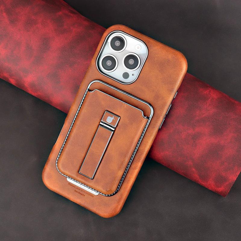 Applicable To Apple 15promax Phone Case Stand Card Magnetic Attraction IPhone16 Electroplated 14 Full Cover 13 Leather Case 12