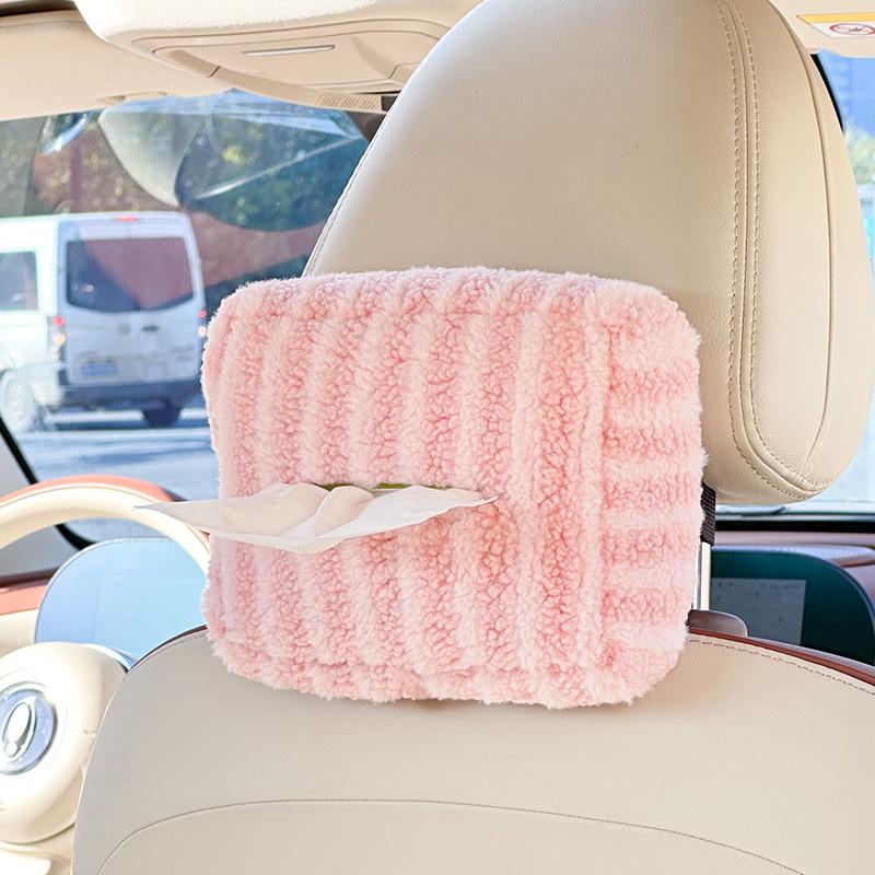Car tissue box cute car tissue box plush striped car hanging paper box multifunction DIY car hanging tissue box