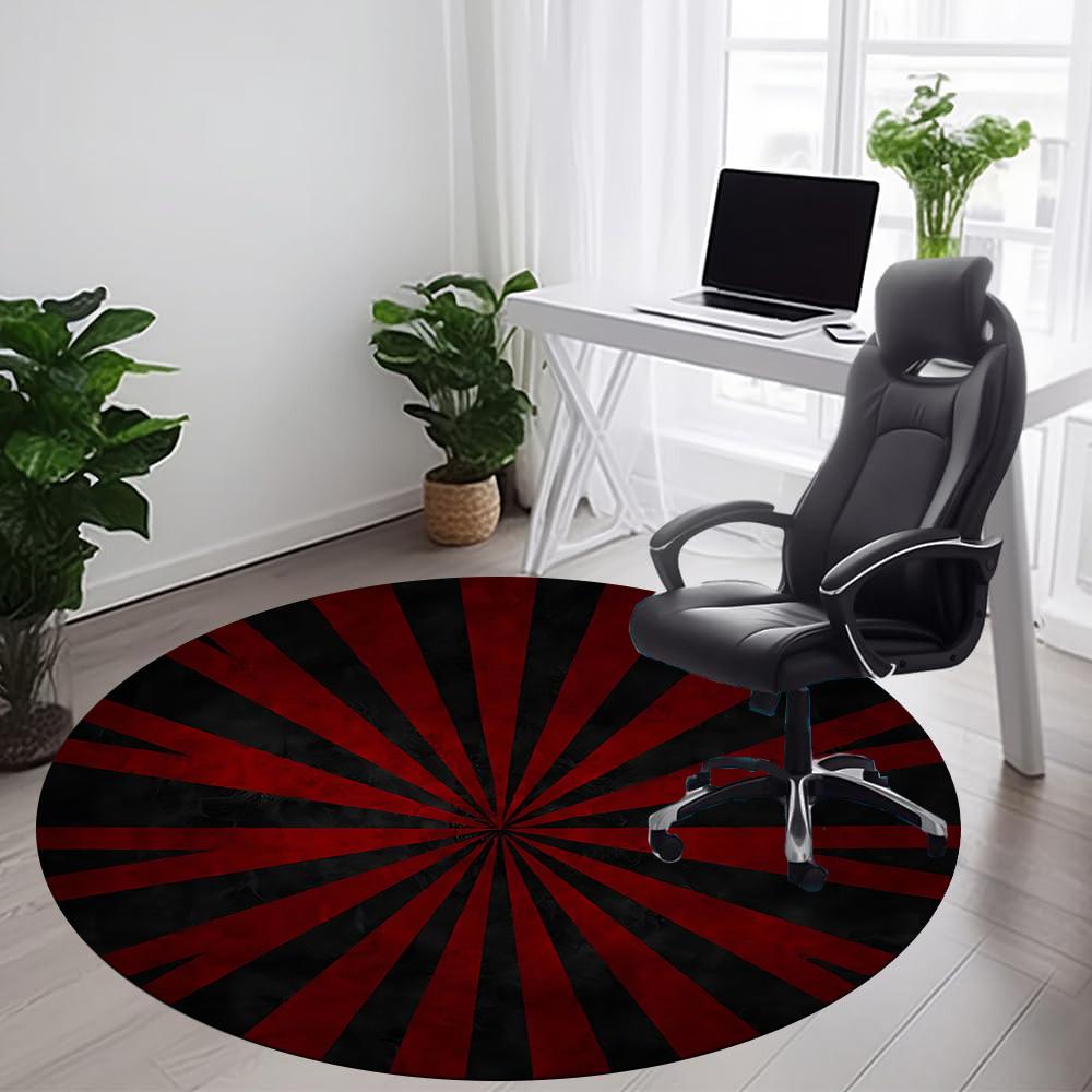 1PC Red Black Stripes Color Wheel Office Round Area Rug, Mat Suitable For Office, Under Office Chairs Bedroom Living Room Home Decor, Room Deco