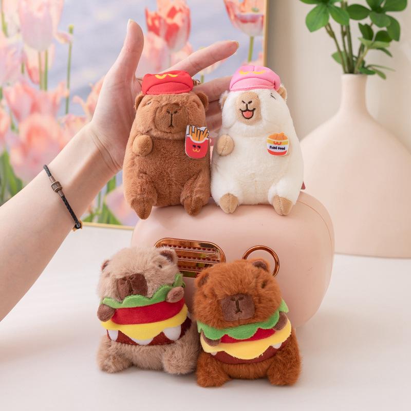 Cartoon Capibara Capybara Doll Plush Toy Hamburger Capybara Panda Small Pendant Bag Keychain