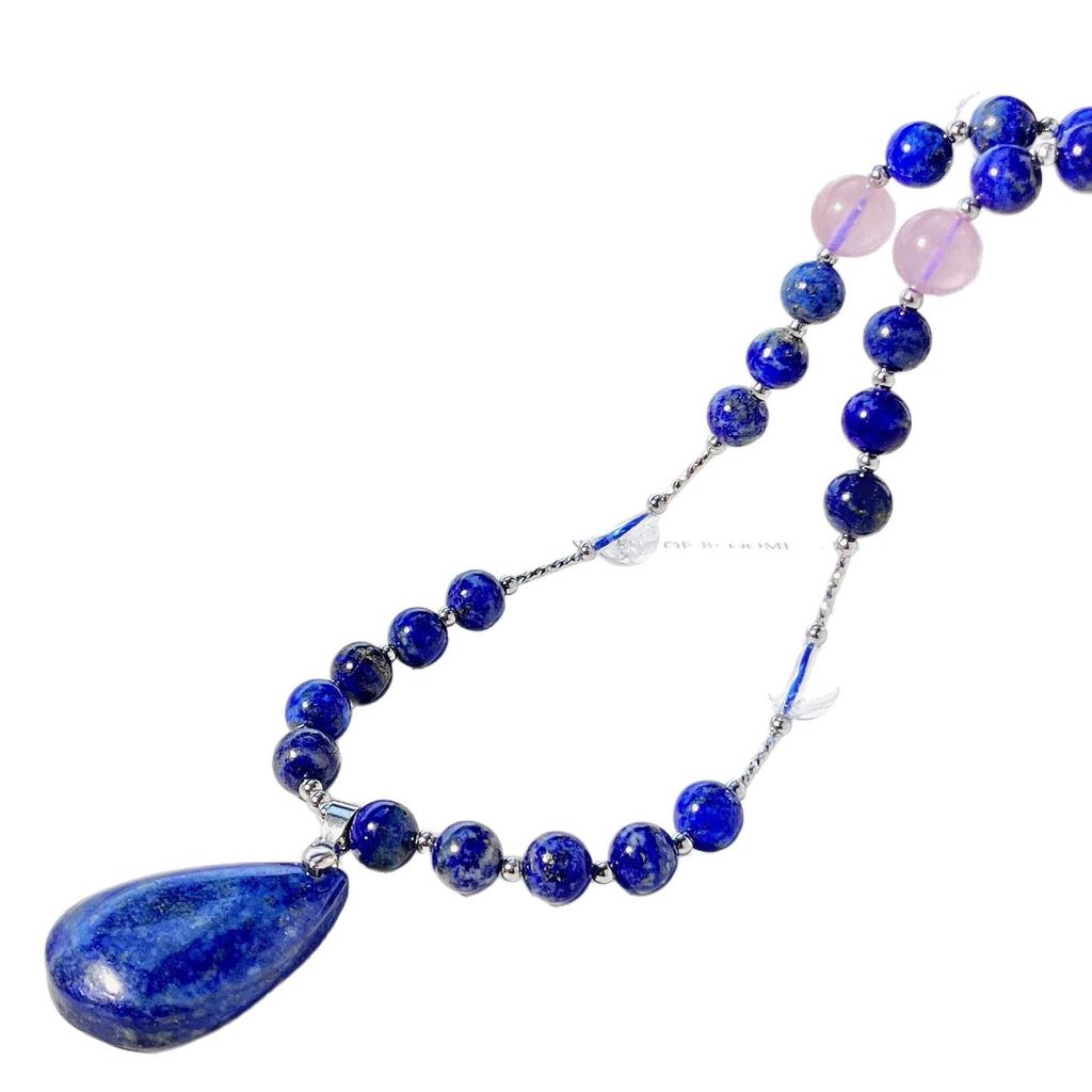 Natural Lapis Lazuli White Crystal Design Necklace Collarbone Chain Sweater Chain
