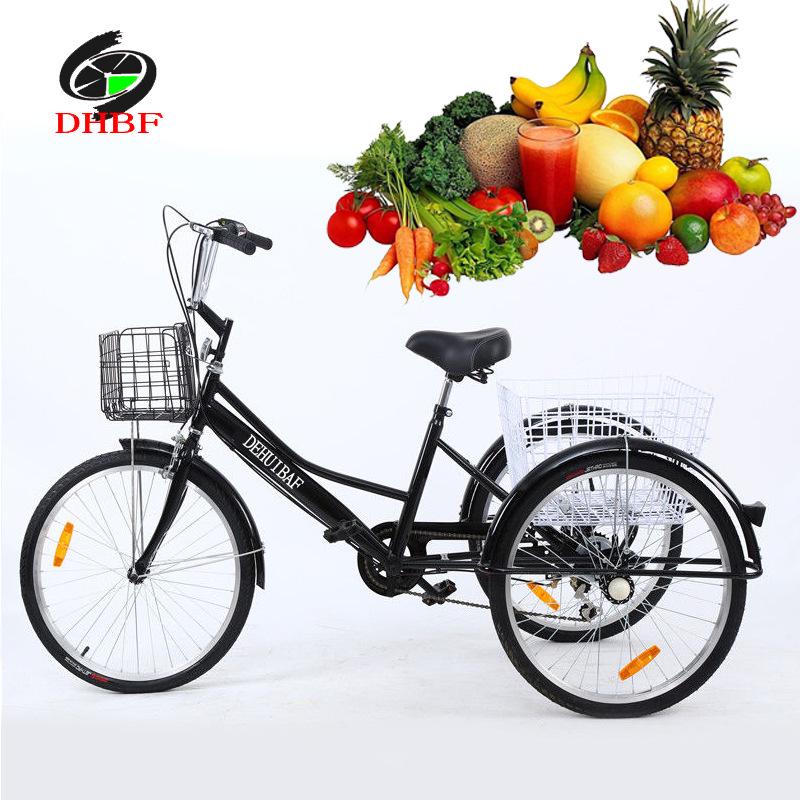 24" & 26" Human-Powered Tricycle for Elderly with Vegetable Basket