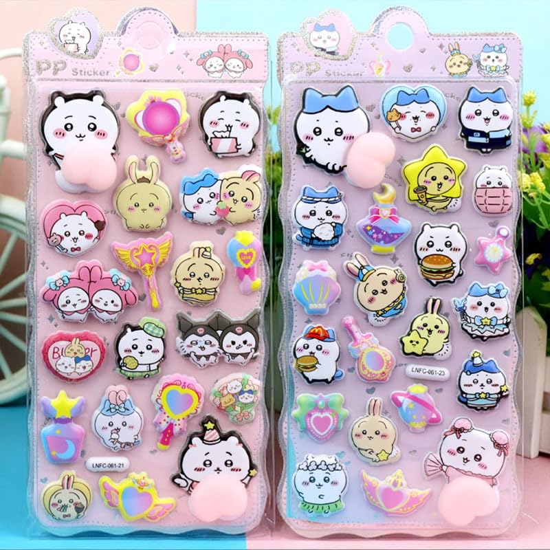 Loong Puni Puni Butt Sticker 3D Marshmallow Fluffy Soft Chewy Puffed Character Notebook Decoration 2 Sets