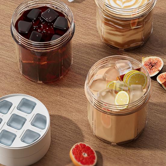 Pressemitteilung Eiswürfelform Kaffeetasse Set Tragbarer 2-in-1 Eiswürfelbereiter und 400ml Trinkbecher BPA-frei Tragbarer Eiswürfelbehälter für Eiskaffee