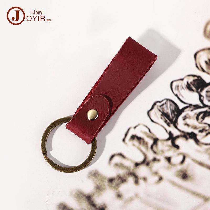 Retro Handmade Cowhide Leather Keychain Pendant - Unique Gift Accessory for Home & Car