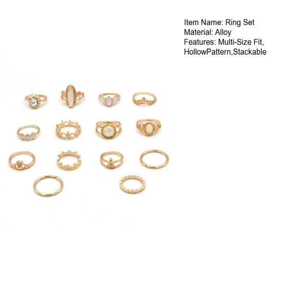 14-teiliges/Set Damen-Ringe Set, Hohlmusterringe in verschiedenen Größen mit farbigen Muschel-Intarsien, Stapelbares leichtes Schmuckgeschenk-Set