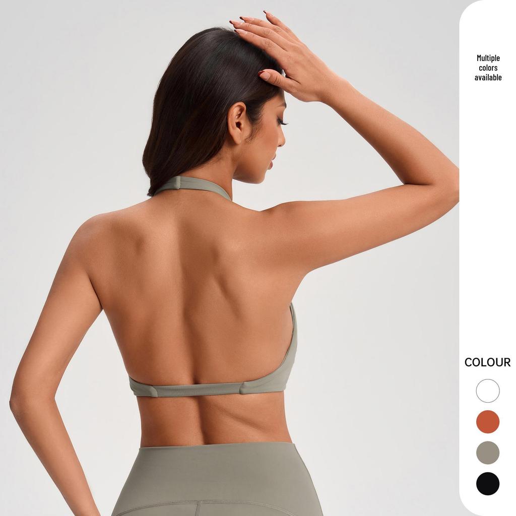 European & American Halter Push-Up Sports Bra - Nude Feel, Skin-Friendly Open Back Yoga Style, Women's Fashion YG-1005