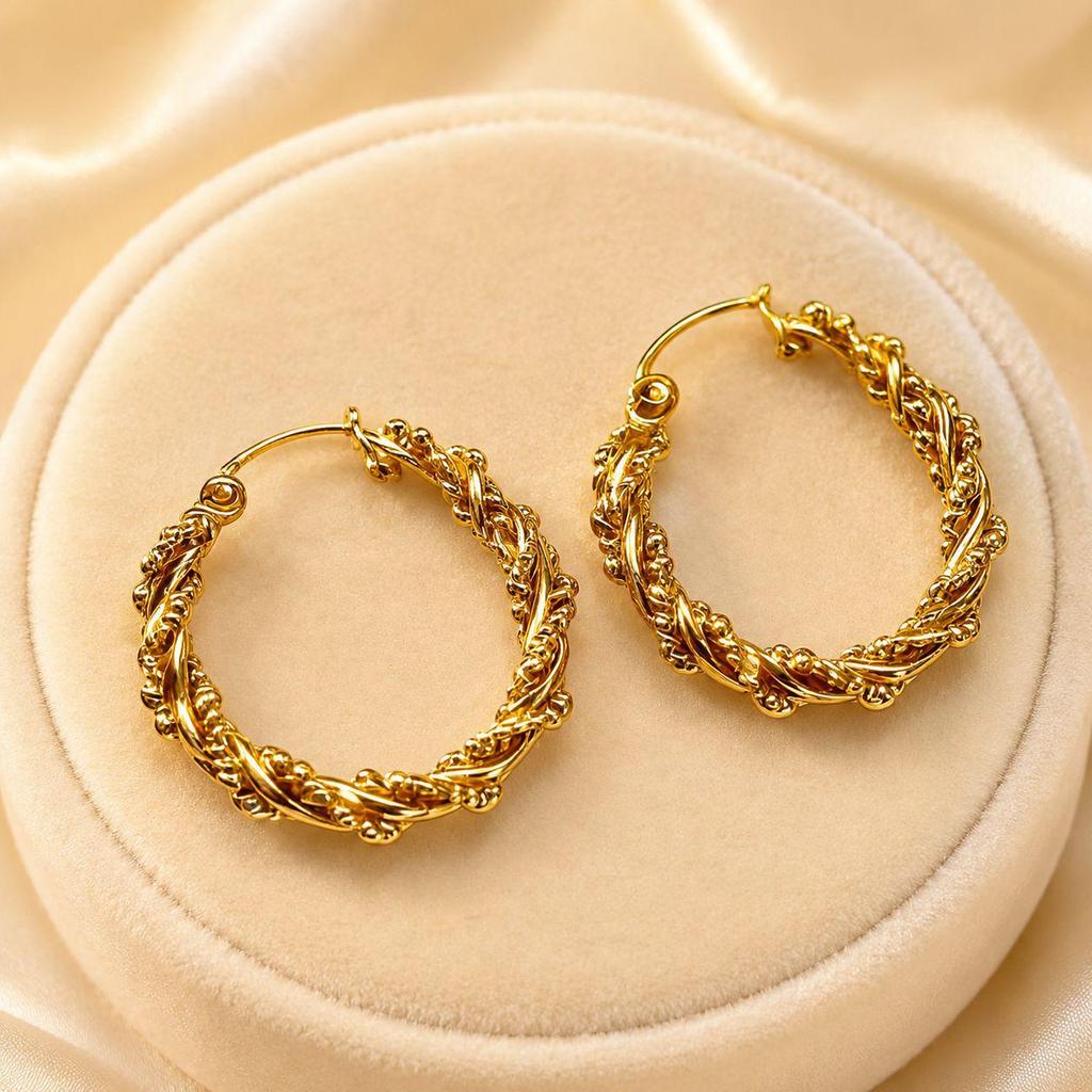 European & American Gold-Tone Stainless Steel Hoop Earrings - Non-Fading, French Retro Style