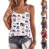 Canotta Casual da Donna Senza Maniche con Stampa Giorno dell'Indipendenza Design Arricciato Vestibilità Larga Blusa con Spalline Sottili