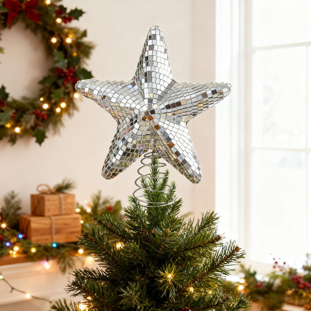 Christmas Star Decoration Christmas Tree Topper Decoration Star Mirror Top Decoration Christmas Party Desktop Ornaments