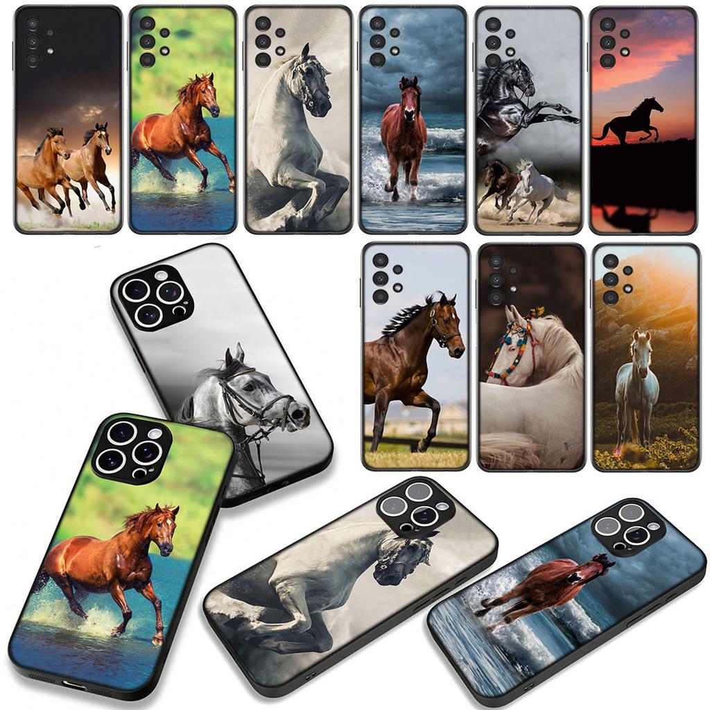 Cover Running Wild Horse Black for Motorola Moto G04 G13 G14 G22 G23 G20 G32 G34 G35 G64 G82 G84 G53 G60 G72 E14 E15 E13 Case