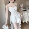 Pure and Alluring Style, Sexy Low-cut, Irregular Hem, Tassel Slip Dress, Figure-flattering, Waist-cinching, Elegant Evening Dress Trendy