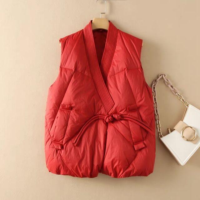 Retro Disc Buckle Down Vest Jacket Women's Winter Solid Color All-match Quilted Warm Vest