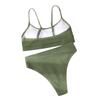Two Piece Bikini Swimsuit for Women Textured Fabric High Waist Bottom and Adjustable Strap Top Swimwear Set for Beach Pool