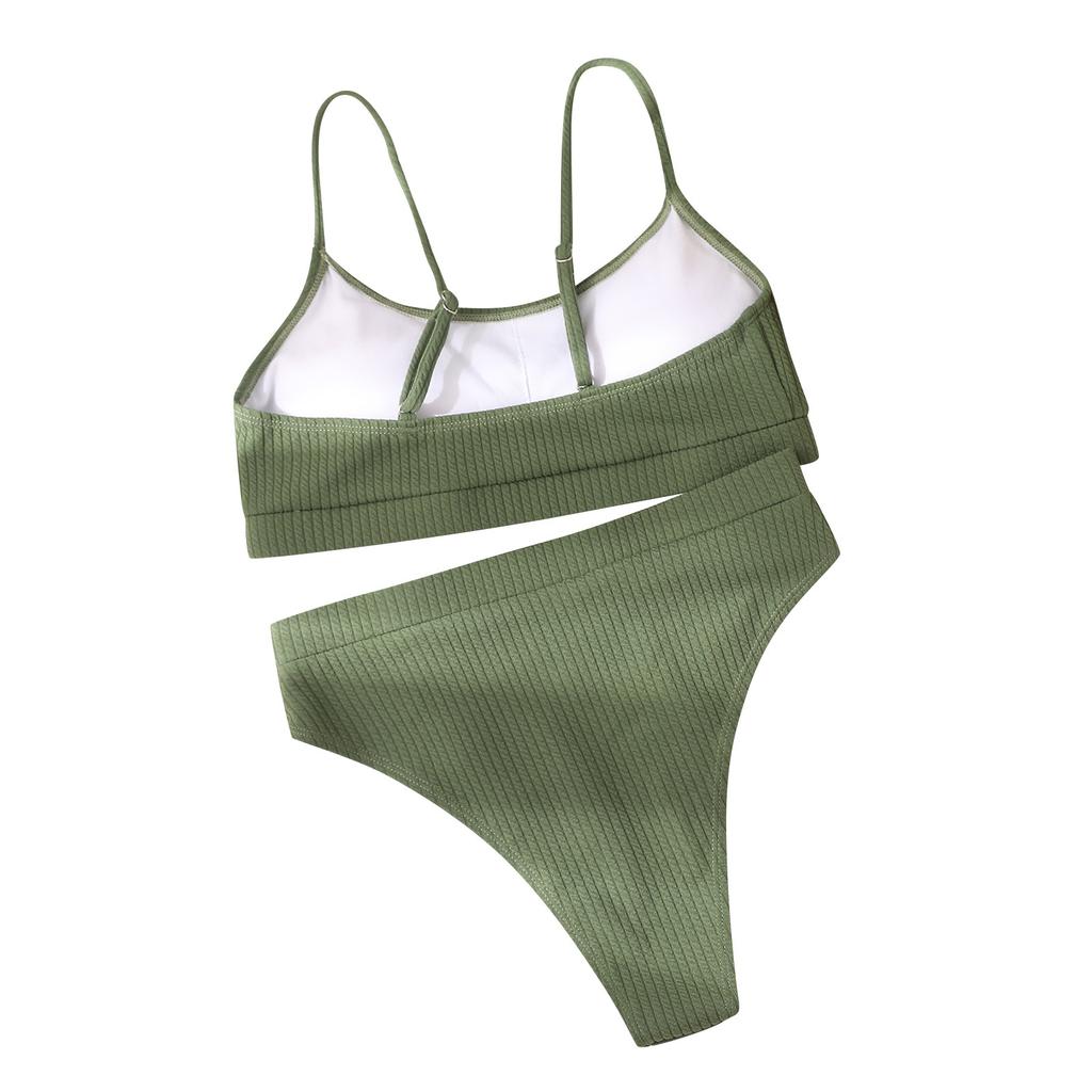 Two Piece Bikini Swimsuit for Women Textured Fabric High Waist Bottom and Adjustable Strap Top Swimwear Set for Beach Pool