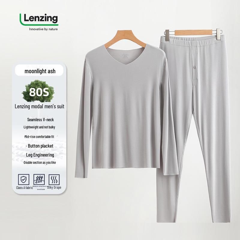Men's V-Neck Thermal Underwear Set – Modal Autumn Top and Pants 