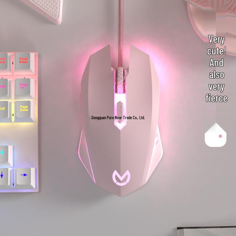 Cherry Blossom Pink Silent Wired Mouse for Women's Home Office and Gaming