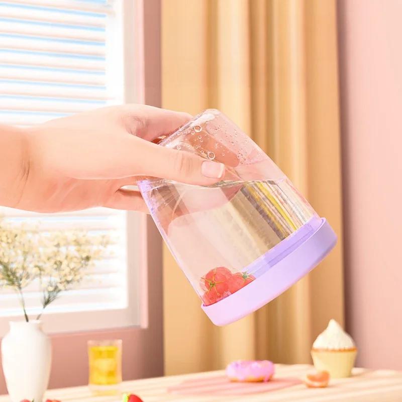 Salad Cup With Fork Cylindrical Plastic Fruit Cup Multifunctional Drainage Function Salad Container, Portable Lunch Box