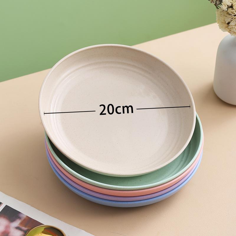 Wheat Straw Round Vegetable Plate Household Large Vegetable Plate Set Drop-Resistant Snack Plastic Plate Fruit Plate