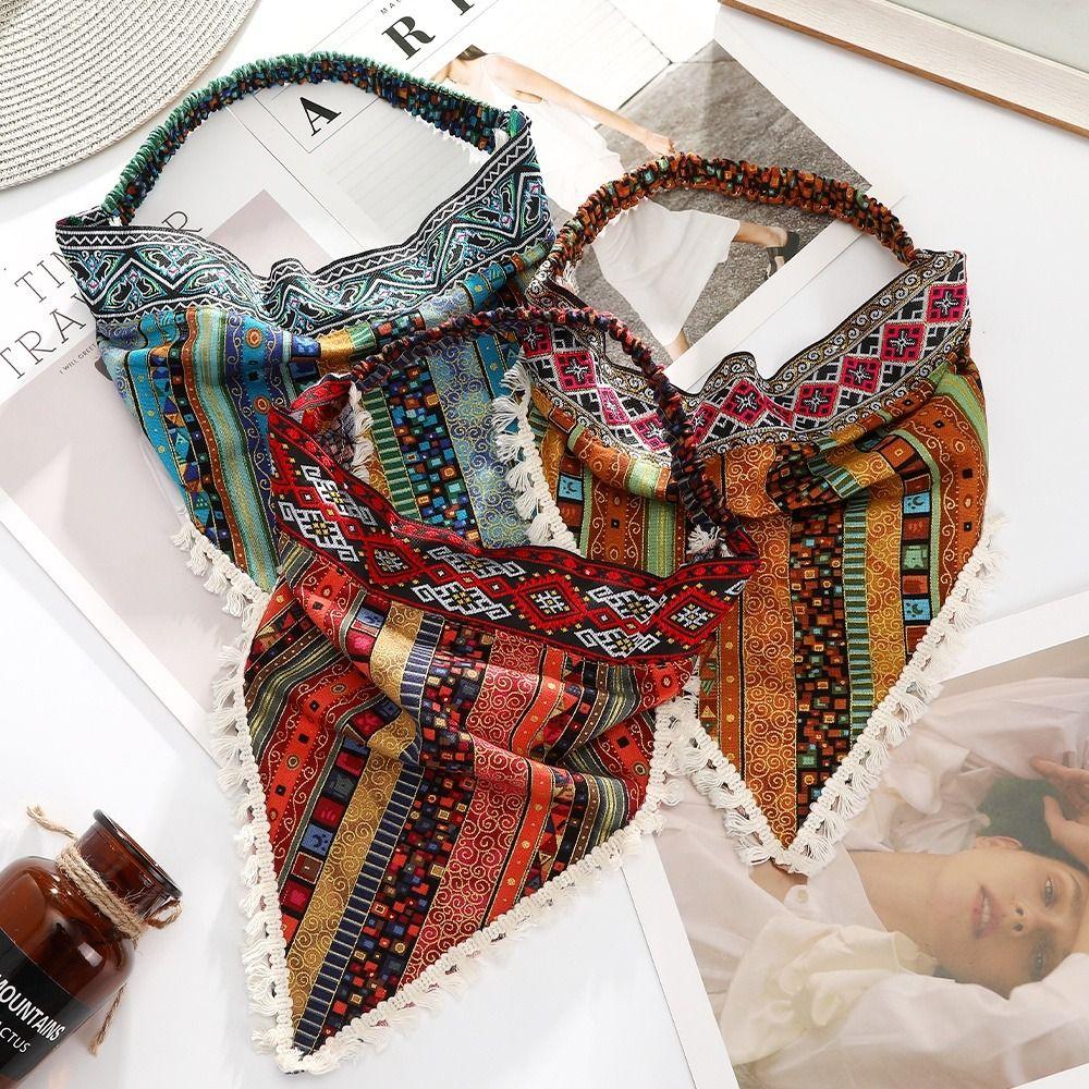Floral Head Kerchief Scarf Ethnic Style Triangle Head Scarves Stretch Women Turban  Summer