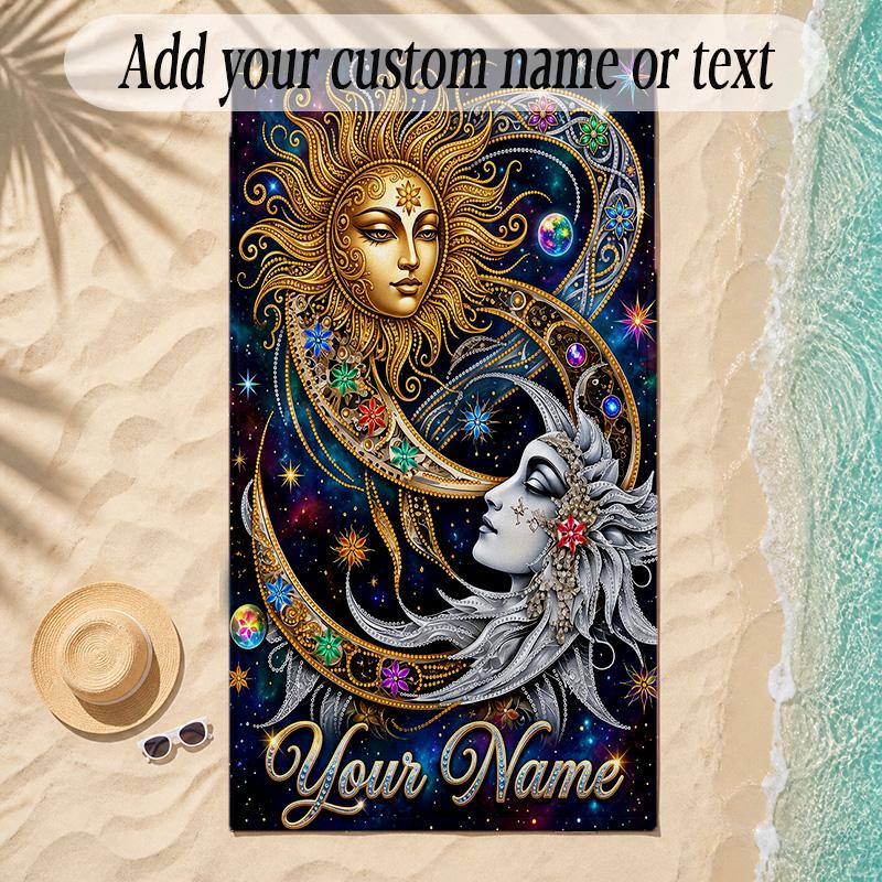 Cosmic Theme Soft Beach Towel Personalized Custom Name Text Towel Portable for Beach Pool Travel
