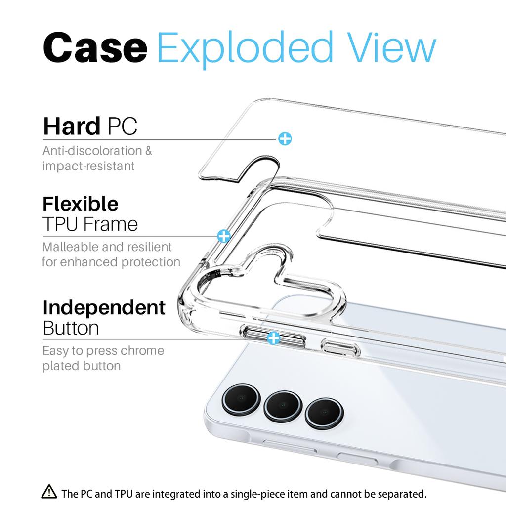 NORTHJO For Samsung Galaxy A35 5G Case Transparent PC+TPU Phone Cover Set with Screen Film+Lens Film