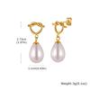 Drop Earrings with Knot Teardrop Pearl, 18K Gold Plated Stainless Steel Dangle Jewelry, Waterproof Anti-Tarnish Party Gift
