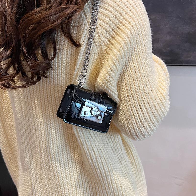 New European and American Lychee Pattern Mini Lock Small Square Bag Parent-child Chain Messenger Bag Super Small Change Bag Tide