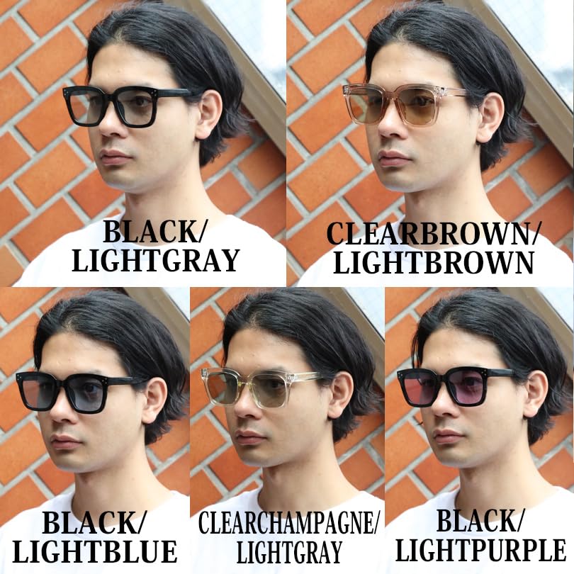 Square sunglasses for men and big comes with special clear green F (EIGHT) women, photochromic, polarized, frame, case, champagne/light