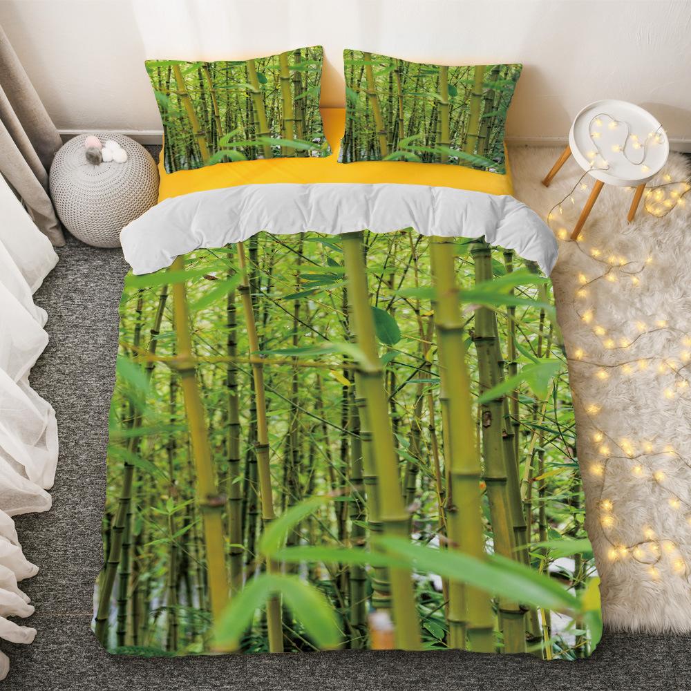Bambus Dynetrekksett Grønn Natur Plante King Size Polyester Dynetrekk med Putetrekk for Barn Gutter Jenter Sengetøysett