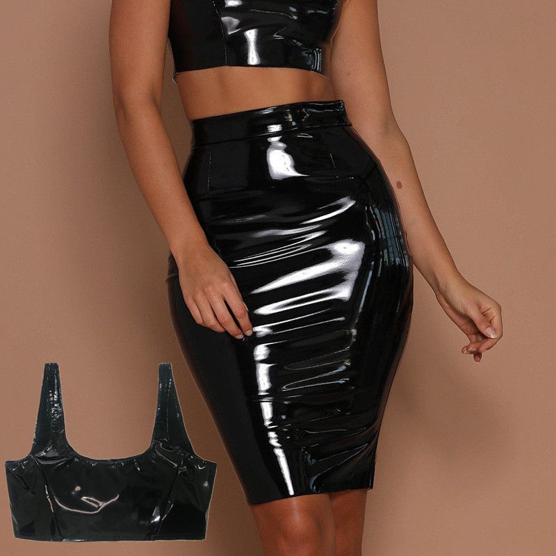 

Mirror PU Leather High Waist Zipper Wrapped Skirt Women s Bright Stretch Skirt Fashion Silm Spring and Summer Tight Vest Mid Skirt