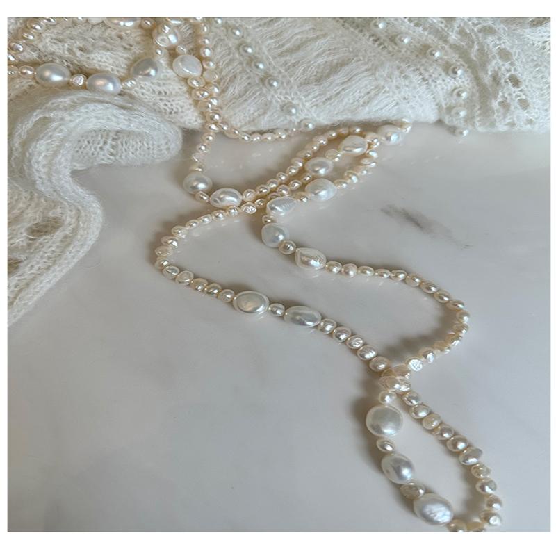 HENGSHENG 90-120cm Long Chain Necklace For Women Girls Freshwater Natural Baroque Pearls Necklace 5-9mm Vintage Sweater Chain